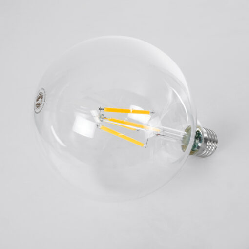 GloboStar® 99085 Λάμπα LED Long Filament E27 G125 Γλόμπος 4W 840lm 360° AC 220-240V IP20 Φ12.5 x Υ13.8cm Θερμό Λευκό 2700K με Διάφανο Γυαλί – Pro Series 210lm/W – A Ενεργειακή Κλάση – 3 Χρόνια Εγγύηση