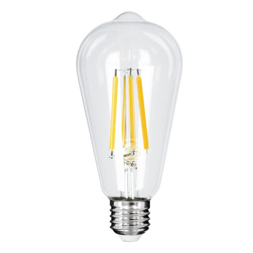 GloboStar® 99086 Λάμπα LED Long Filament E27 ST64 Αχλάδι 4W 840lm 360° AC 220-240V IP20 Φ6.4 x Υ14.5cm Θερμό Λευκό 2700K με Διάφανο Γυαλί – Pro Series 210lm/W – A Ενεργειακή Κλάση – 3 Χρόνια Εγγύηση