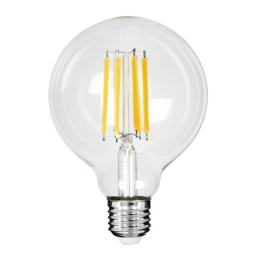GloboStar® 99088 Λάμπα LED Long Filament E27 G95 Γλόμπος 7W 1470lm 360° AC 220-240V IP20 Φ9.5 x Υ13.8cm Θερμό Λευκό 2700K με Διάφανο Γυαλί – Pro Series 210lm/W – A Ενεργειακή Κλάση – 3 Χρόνια Εγγύηση