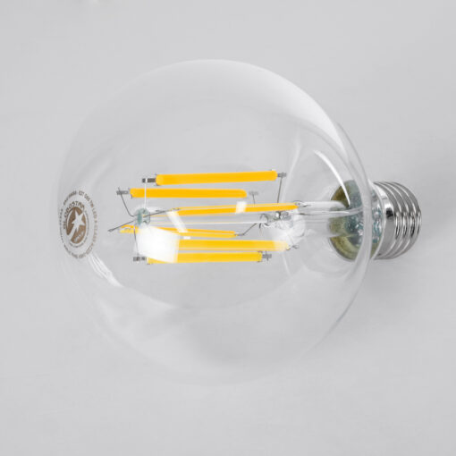 GloboStar® 99088 Λάμπα LED Long Filament E27 G95 Γλόμπος 7W 1470lm 360° AC 220-240V IP20 Φ9.5 x Υ13.8cm Θερμό Λευκό 2700K με Διάφανο Γυαλί – Pro Series 210lm/W – A Ενεργειακή Κλάση – 3 Χρόνια Εγγύηση