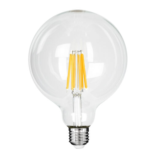 GloboStar® 99089 Λάμπα LED Long Filament E27 G125 Γλόμπος 7W 1470lm 360° AC 220-240V IP20 Φ12.5 x Υ13.8cm Θερμό Λευκό 2700K με Διάφανο Γυαλί – Pro Series 210lm/W – A Ενεργειακή Κλάση – 3 Χρόνια Εγγύηση