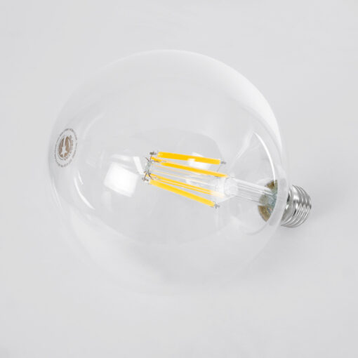 GloboStar® 99089 Λάμπα LED Long Filament E27 G125 Γλόμπος 7W 1470lm 360° AC 220-240V IP20 Φ12.5 x Υ13.8cm Θερμό Λευκό 2700K με Διάφανο Γυαλί – Pro Series 210lm/W – A Ενεργειακή Κλάση – 3 Χρόνια Εγγύηση