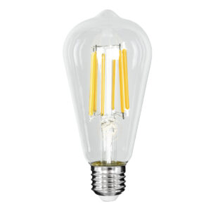 GloboStar® 99090 Λάμπα LED Long Filament E27 ST64 Αχλάδι 7W 1470lm 360° AC 220-240V IP20 Φ6.4 x Υ14.5cm Θερμό Λευκό 2700K με Διάφανο Γυαλί – Pro Series 210lm/W – A Ενεργειακή Κλάση – 3 Χρόνια Εγγύηση