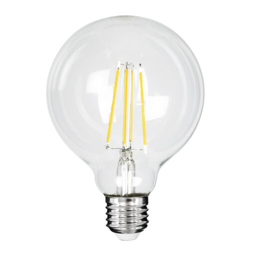 GloboStar® 99092 Λάμπα LED Long Filament E27 G95 Γλόμπος 4W 840lm 360° AC 220-240V IP20 Φ9.5 x Υ13.8cm Φυσικό Λευκό 4000K με Διάφανο Γυαλί – Pro Series 210lm/W – A Ενεργειακή Κλάση – 3 Χρόνια Εγγύηση