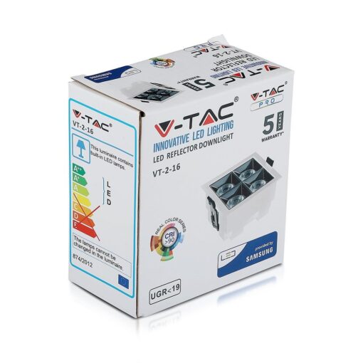 LED Φωτιστικό Χωνευτό 16W CRI>90 V-TAC PRO Samsung Chip 38° 1280lm Ψυχρό 5700K – 991