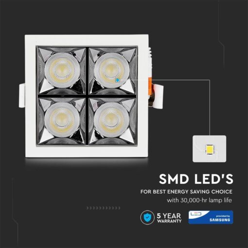 LED Φωτιστικό Χωνευτό 16W CRI>90 V-TAC PRO Samsung Chip 38° 1280lm Ψυχρό 5700K – 991