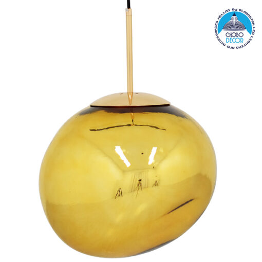 GloboStar® DIXAR 01466 Μοντέρνο Κρεμαστό Φωτιστικό Οροφής Μονόφωτο 1 x E27 Γυάλινο Χρυσό Φ36 x Υ45cm