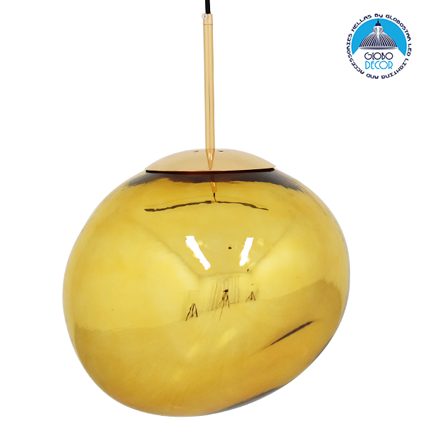 GloboStar® DIXAR 01466 Μοντέρνο Κρεμαστό Φωτιστικό Οροφής Μονόφωτο 1 x E27 Γυάλινο Χρυσό Φ36 x Υ45cm