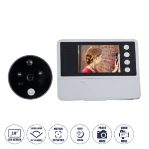 GloboStar® 86017 Ψηφιακή Έξυπνη Camera Εξώπορτας 90° Μοιρών με Έγχρωμη Οθόνη 2.8″ Inches – Νυχτερινή Όραση με LED IR – Κουδούνι – Εσωτερική Μνήμη Αποθήκευσης – Λειτουργεί με 4 Μπαταρίες AAA