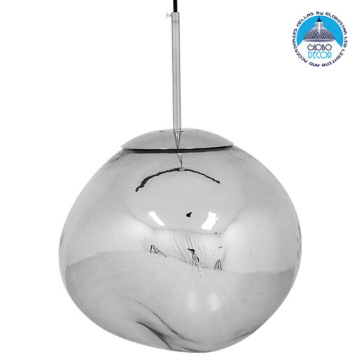 GloboStar® DIXAR 01464 Μοντέρνο Κρεμαστό Φωτιστικό Οροφής Μονόφωτο 1 x E27 Γυάλινο Ασημί Νίκελ Φ36 x Υ45cm