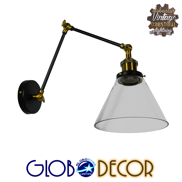GloboStar® OLIVIA 01068 Vintage Φωτιστικό Τοίχου Απλίκα Μονόφωτο με Σπαστό Μεταλλικό Βραχίονα και Γυάλινη Καμπάνα Φ19 x Μ63 x Π19 x Υ77cm