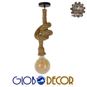 GloboStar® ROPE 01278 Vintage Industrial Κρεμαστό Φωτιστικό Οροφής Μονόφωτο 1 x E27 με 1 μέτρο Μπεζ Σχοινί Φ3.5 x 100cm
