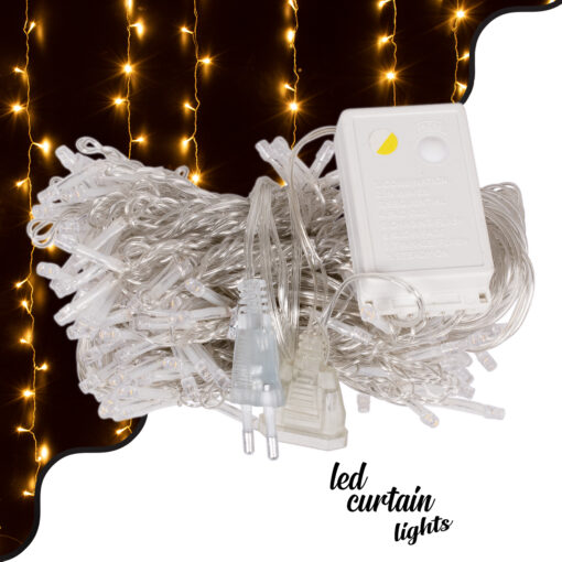 85800 Διακοσμητική Κουρτίνα 3 x 2 Μέτρα με Controller 8 Προγραμμάτων Φωτισμού – Επεκτεινόμενη 240 LED 6W AC 230V με Διάφανο Καλώδιο & Πρίζα Schuko IP20 Θερμό Λευκό 3000K Μ3 x Υ2m