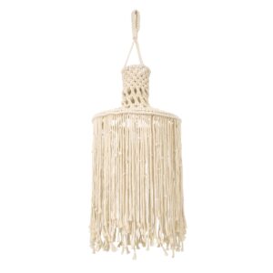 GloboStar® 36207 SENEGAL Καπέλο Φωτιστικού Boho – Μακραμέ Πλεκτό Χειροποίητο Μπεζ Υφασμάτινο με Σχοινί Φ30 x Υ80cm