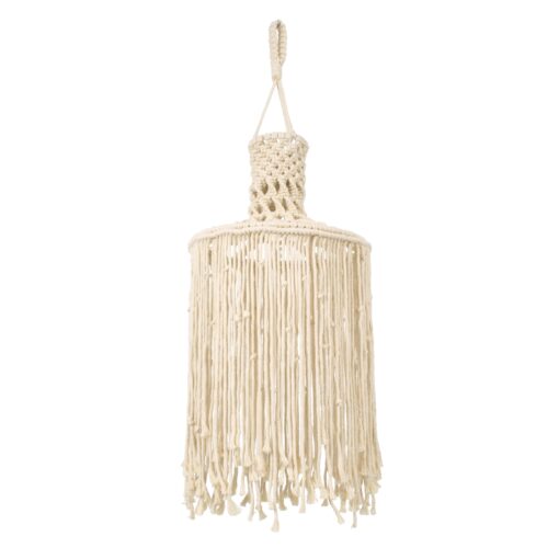 GloboStar® 36207 SENEGAL Καπέλο Φωτιστικού Boho – Μακραμέ Πλεκτό Χειροποίητο Μπεζ Υφασμάτινο με Σχοινί Φ30 x Υ80cm