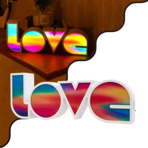 GloboStar® 76553 Μοντέρνο Επιτραπέζιο Διακοσμητικό Φωτιστικό LED Σήμανσης MULTICOLOR LOVE 2W με Διακόπτη On/Off & Καλώδιο Τροφοδοσίας USB – Μπαταρίας 3xAAA (Δεν Περιλαμβάνονται) Ψυχρό Λευκό 6000K