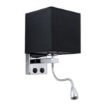 GloboStar® ELEGANT 01494 Μοντέρνο Φωτιστικό Τοίχου Απλίκα Μεταλλικό Χρώμιο Νίκελ με Μαύρο Ύφασμα Δίφωτο 1xE27 – Ρυθμίζόμενο Σώμα Σπιράλ με CREE LED 3W Θερμό Λευκό 2700K – Διακόπτες On / Off Μ17 x Π21 x Υ43cm