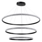 GloboStar® DIAMOND TRIO 61140-DECO Κρεμαστό Φωτιστικό Δαχτυλίδι-Κύκλος LED CCT 150W 18379lm 360° AC 220-240V – Εναλλαγή Φωτισμού μέσω Τηλεχειριστηρίου All In One Ψυχρό 6000k+Φυσικό 4500k+Θερμό 2700k Dimmable Φ60+80+100cm – Μαύρο – 3 Years Warranty