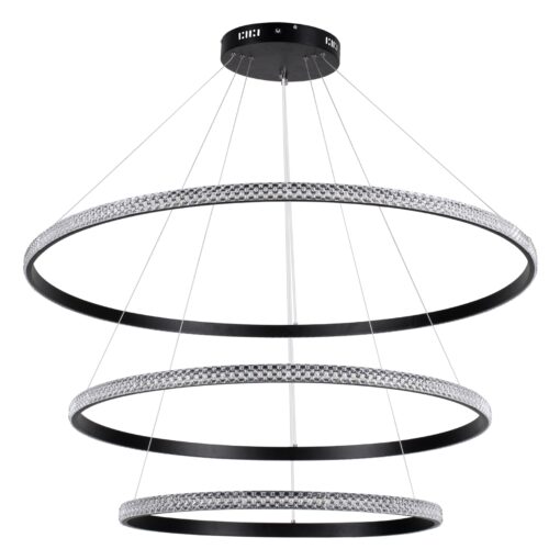 GloboStar® DIAMOND TRIO 61140-DECO Κρεμαστό Φωτιστικό Δαχτυλίδι-Κύκλος LED CCT 150W 18379lm 360° AC 220-240V – Εναλλαγή Φωτισμού μέσω Τηλεχειριστηρίου All In One Ψυχρό 6000k+Φυσικό 4500k+Θερμό 2700k Dimmable Φ60+80+100cm – Μαύρο – 3 Years Warranty