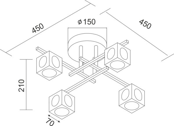 Φωτιστικό Οροφής 4ΧG9 Μεταλλικό Χρώμιο Διάφανο Ανάγλυφο Τετράγωνο Γυαλί Υψηλής Κ9 Καθαρότητας ACA DECOR – AD00714