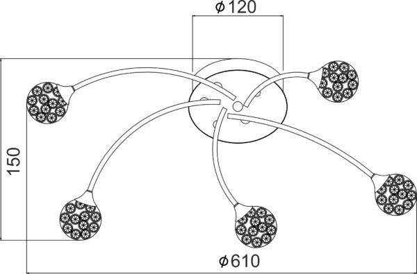 Φωτιστικό Οροφής 5XG9 Μεταλλικό Χρώμιο Με Κρυστάλλινες Μπάλες ACA DECOR – AD2012005C