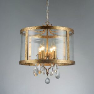 Κρεμαστό Φωτιστικό Οροφής 4xE14 Ø450 Μέταλλο-Γυαλί-Κρύσταλλο Ορείχαλκος ACA DECOR – AD80375