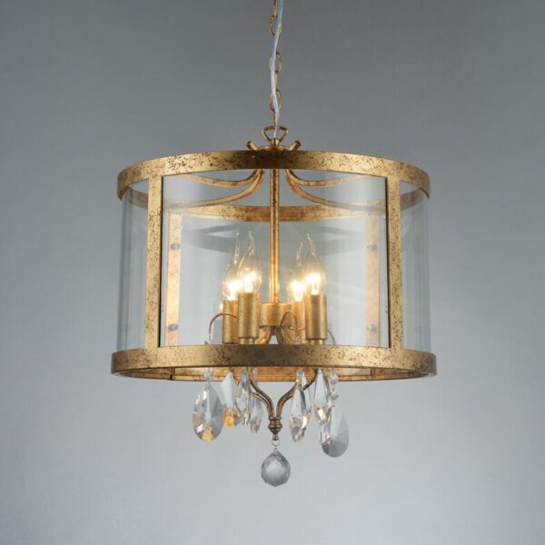 Κρεμαστό Φωτιστικό Οροφής 4xE14 Ø450 Μέταλλο-Γυαλί-Κρύσταλλο Ορείχαλκος ACA DECOR – AD80375