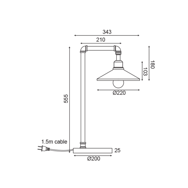 ΕΠΙΤΡΑΠΕΖΙΟ ΦΩΤΙΣΤΙΚΟ 1ΧΕ27 ΜΑΥΡΟ+ΧΡΥΣΟ ΜΕΤΑΛΛΙΚΟ 34Χ22ΧH56CM PIPE ACA DECOR  – AR4171T56BG