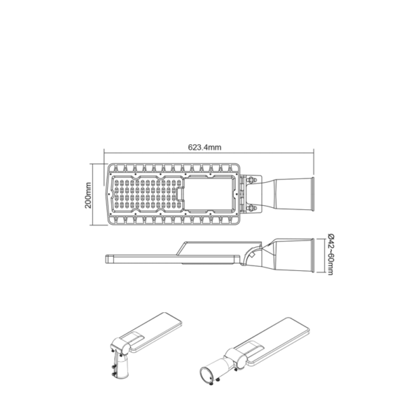 Aca Στεγανό Φωτιστικό Δρόμου με Ενσωματωμένο LED σε Γκρι Χρώμα  90W 12600LM 4000K 150Χ75˚ CLASS I 230V AC IP66 ACA – BISE9040