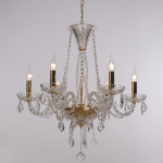 ACA DECOR  – Κρεμαστό Φωτιστικό 6ΧΕ14 Διάφανο Κρύσταλλο + Χρυσό Μεταλλικό Φ64ΧΗ160cm