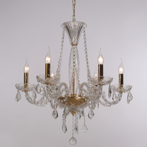 ACA DECOR  – Κρεμαστό Φωτιστικό 6ΧΕ14 Διάφανο Κρύσταλλο + Χρυσό Μεταλλικό Φ64ΧΗ160cm