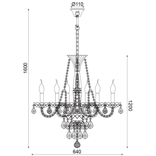 ACA DECOR  – Κρεμαστό Φωτιστικό 6ΧΕ14 Διάφανο Κρύσταλλο + Χρυσό Μεταλλικό Φ64ΧΗ160cm