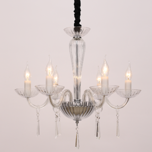 ACA DECOR  – Κρεμαστό Φωτιστικό 6ΧΕ14 Διάφανο Κρύσταλλο + Χρώμιο Μέταλλο Φ54ΧΗ178cm