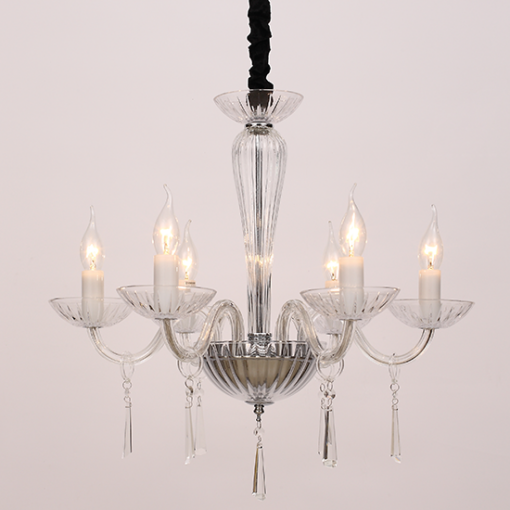 ACA DECOR  – Κρεμαστό Φωτιστικό 6ΧΕ14 Διάφανο Κρύσταλλο + Χρώμιο Μέταλλο Φ54ΧΗ178cm