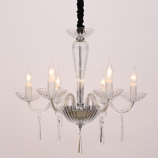 ACA DECOR  – Κρεμαστό Φωτιστικό 6ΧΕ14 Διάφανο Κρύσταλλο + Χρώμιο Μέταλλο Φ54ΧΗ178cm