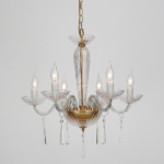 ACA DECOR  – Κρεμαστό Φωτιστικό 6ΧΕ14 Διάφανο Κρύσταλλο + Χρυσό Μεταλλικό Φ54ΧΗ178cm