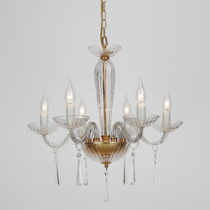ACA DECOR  – Κρεμαστό Φωτιστικό 6ΧΕ14 Διάφανο Κρύσταλλο + Χρυσό Μεταλλικό Φ54ΧΗ178cm