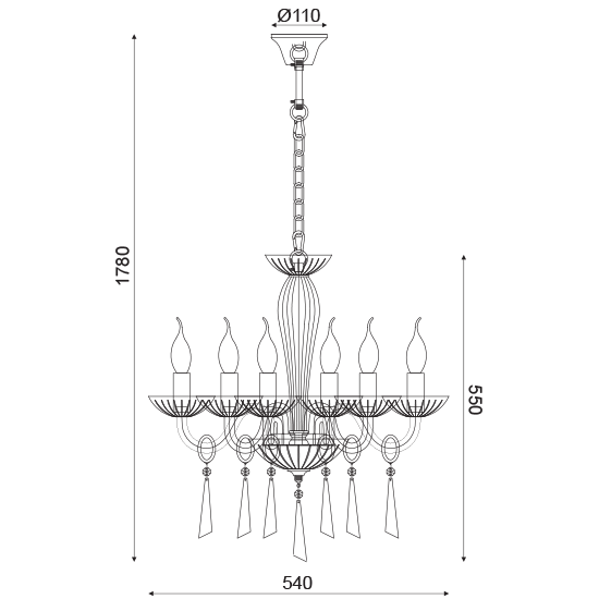 ACA DECOR  – Κρεμαστό Φωτιστικό 6ΧΕ14 Διάφανο Κρύσταλλο + Χρώμιο Μέταλλο Φ54ΧΗ178cm