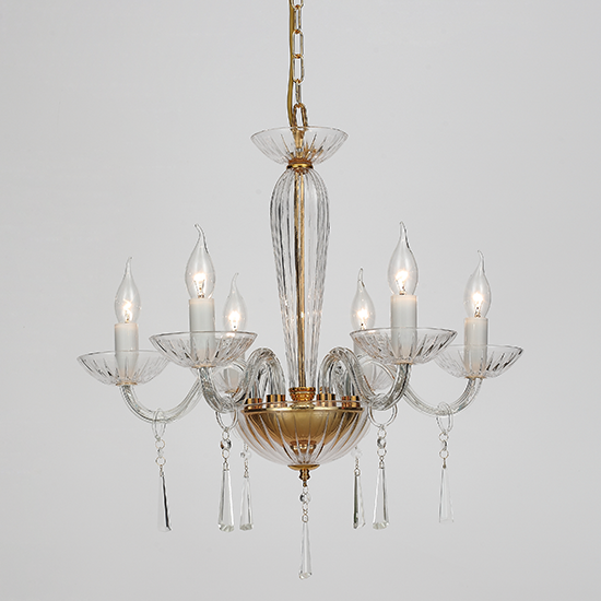 ACA DECOR  – Κρεμαστό Φωτιστικό 6ΧΕ14 Διάφανο Κρύσταλλο + Χρυσό Μεταλλικό Φ54ΧΗ178cm