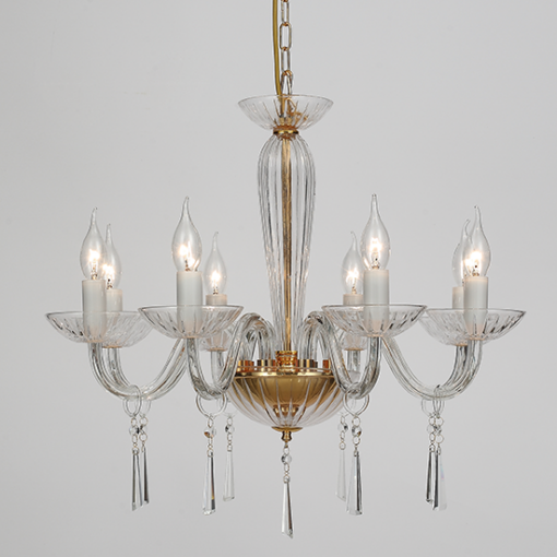 ACA DECOR  – Κρεμαστό Φωτιστικό 8ΧΕ14 Διάφανο Κρύσταλλο + Χρυσό Μέταλλο Φ60ΧΗ181cm