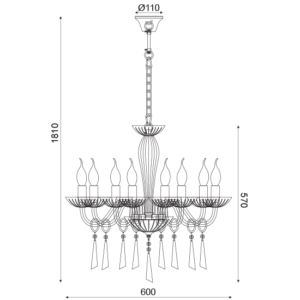 ACA DECOR  – Κρεμαστό Φωτιστικό 8ΧΕ14 Διάφανο Κρύσταλλο + Χρυσό Μέταλλο Φ60ΧΗ181cm