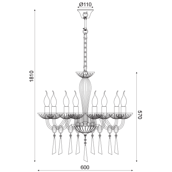 ACA DECOR  – Κρεμαστό Φωτιστικό 8ΧΕ14 Διάφανο Κρύσταλλο + Χρυσό Μέταλλο Φ60ΧΗ181cm