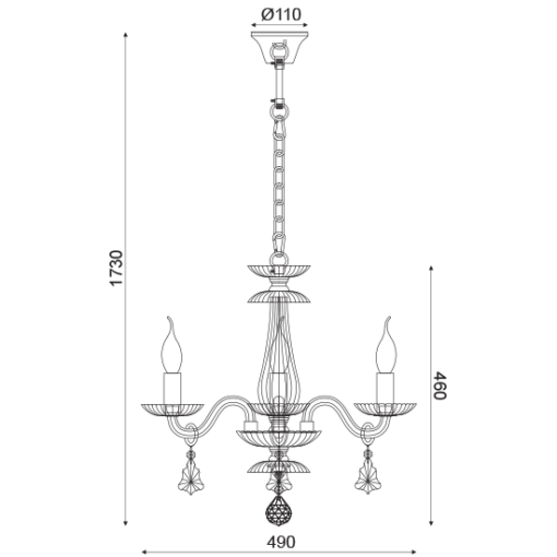 ACA DECOR   – Κρεμαστό Φωτιστικό 3ΧΕ14 Διάφανο Κρύσταλλο + Χρώμιο Μέταλλο Φ49ΧΗ173cm