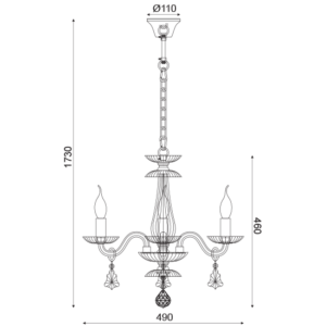 ACA DECOR   – Κρεμαστό Φωτιστικό 3ΧΕ14 Σαμπανιζέ Κρύσταλλο + Χρυσό Μέταλλο Φ49ΧΗ173cm