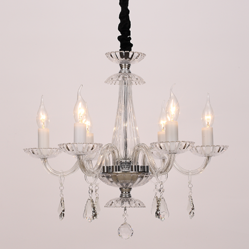 ACA DECOR  – Κρεμαστό Φωτιστικό 6ΧΕ14 Διάφανο Κρύσταλλο + Χρώμιο Μέταλλο Φ53ΧH173cm