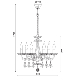ACA DECOR  – Κρεμαστό Φωτιστικό 6ΧΕ14 Διάφανο Κρύσταλλο + Χρώμιο Μέταλλο Φ53ΧH173cm