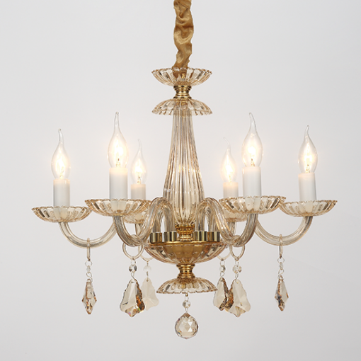 ACA DECOR  – Κρεμαστό Φωτιστικό 6ΧΕ14 Σαμπανιζέ Κρύσταλλο + Χρυσό Μέταλλο Φ53ΧΗ173cm