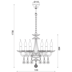 ACA DECOR  – Κρεμαστό Φωτιστικό 6ΧΕ14 Σαμπανιζέ Κρύσταλλο + Χρυσό Μέταλλο Φ53ΧΗ173cm