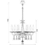 ACA DECOR  – Κρεμαστό Φωτιστικό 8ΧΕ14 Διάφανο Κρύσταλλο + Χρώμιο Μέταλλο Φ59ΧΗ178cm