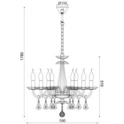 ACA DECOR  – Κρεμαστό Φωτιστικό 8ΧΕ14 Διάφανο Κρύσταλλο + Χρώμιο Μέταλλο Φ59ΧΗ178cm